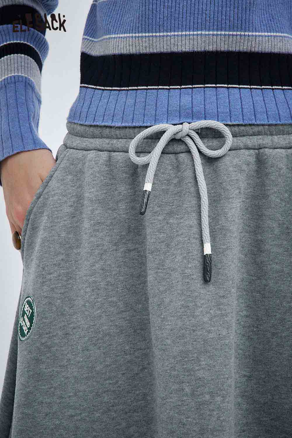 ELFSACK women's elastic drawstring skirt in gray with a casual style and comfortable fit