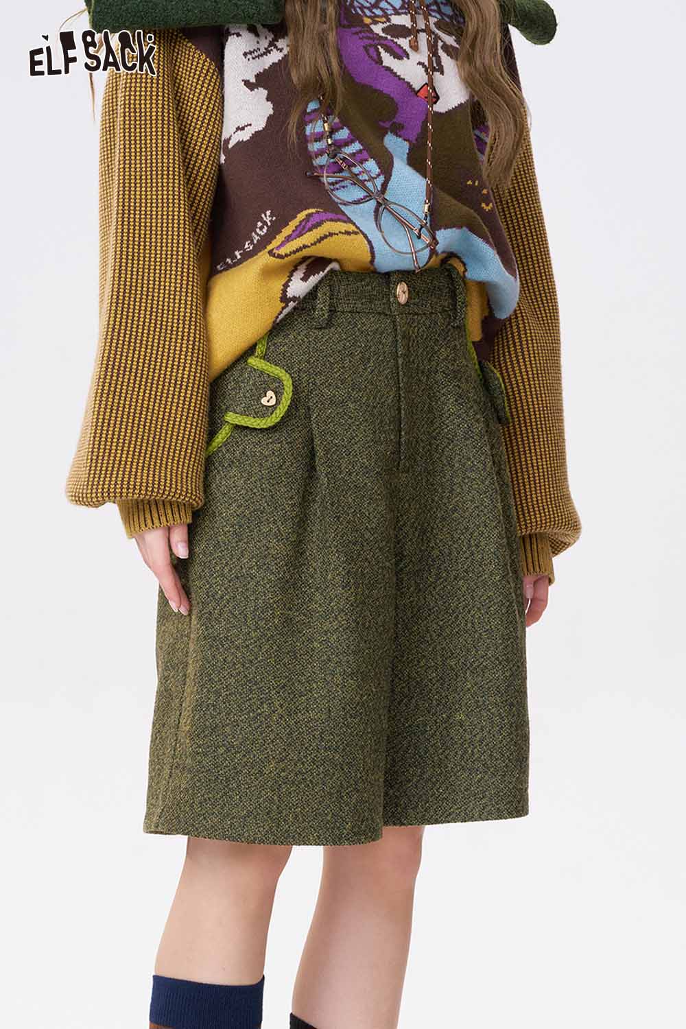 ELFSACK women's empire waist bermuda shorts in green with stylish pockets and a tailored fit