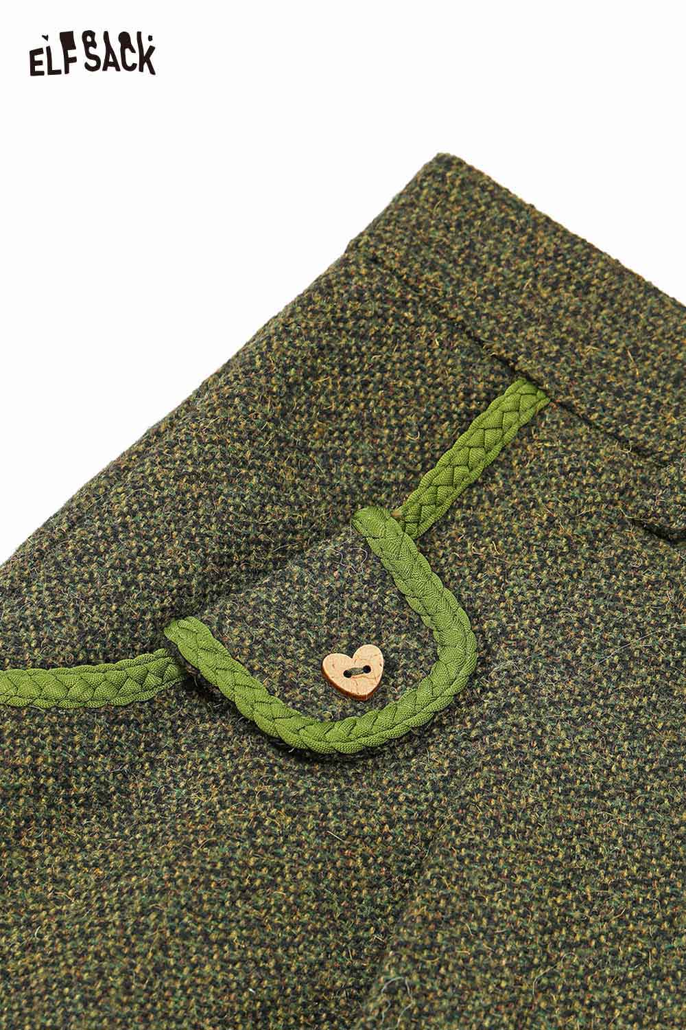 ELFSACK women's empire waist bermuda shorts in green with stitched heart detail and braided trim