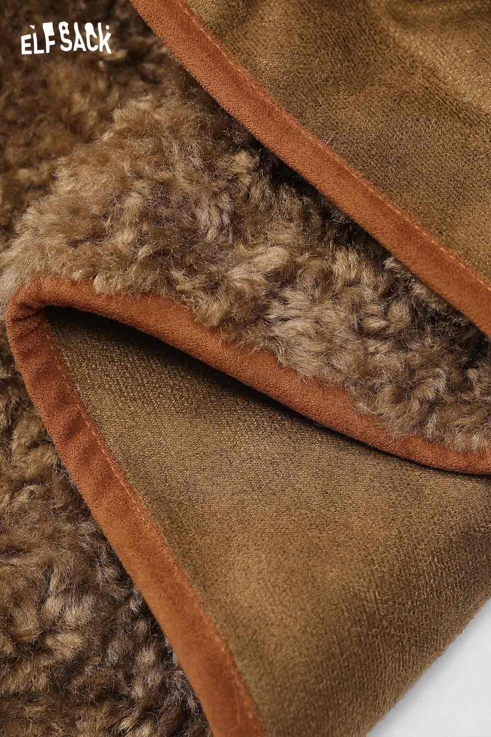 Close-up of ELFSACK women's faux shearling pumpkin jacket showcasing soft texture and rich color