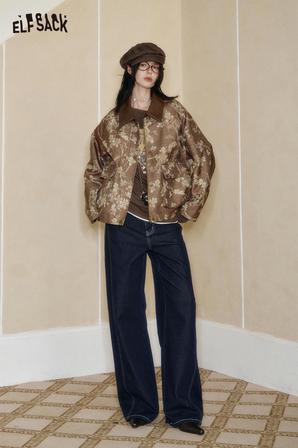ELFSACK women's floral applique jacket with a relaxed fit and stylish design for casual outfits