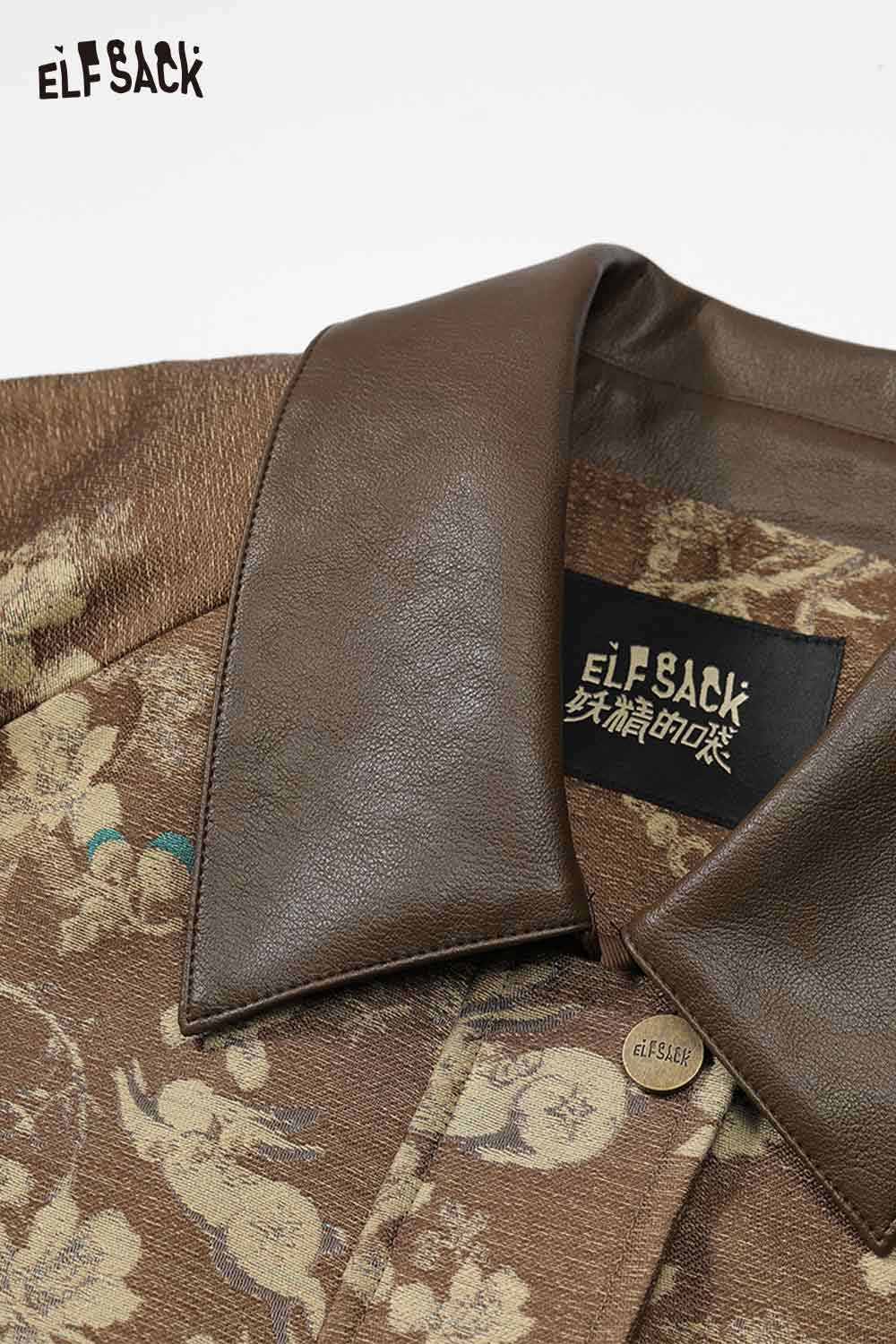 ELFSACK women's floral applique jacket featuring a stylish collar and unique floral design