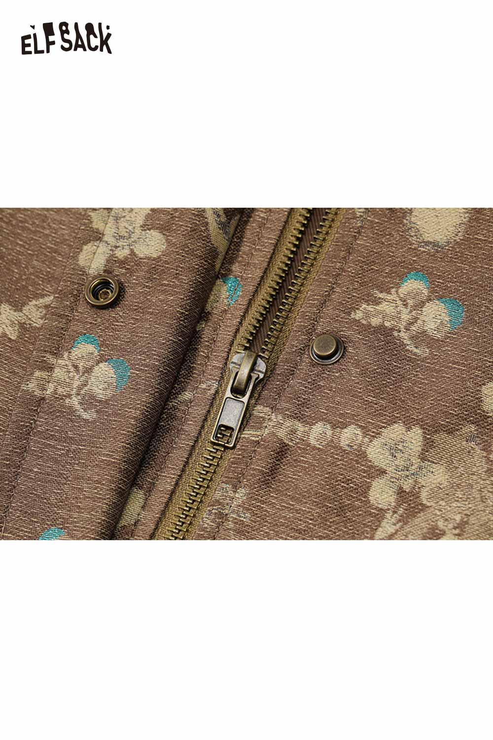 Close-up of ELFSACK women's floral applique jacket showing zipper detail and floral pattern