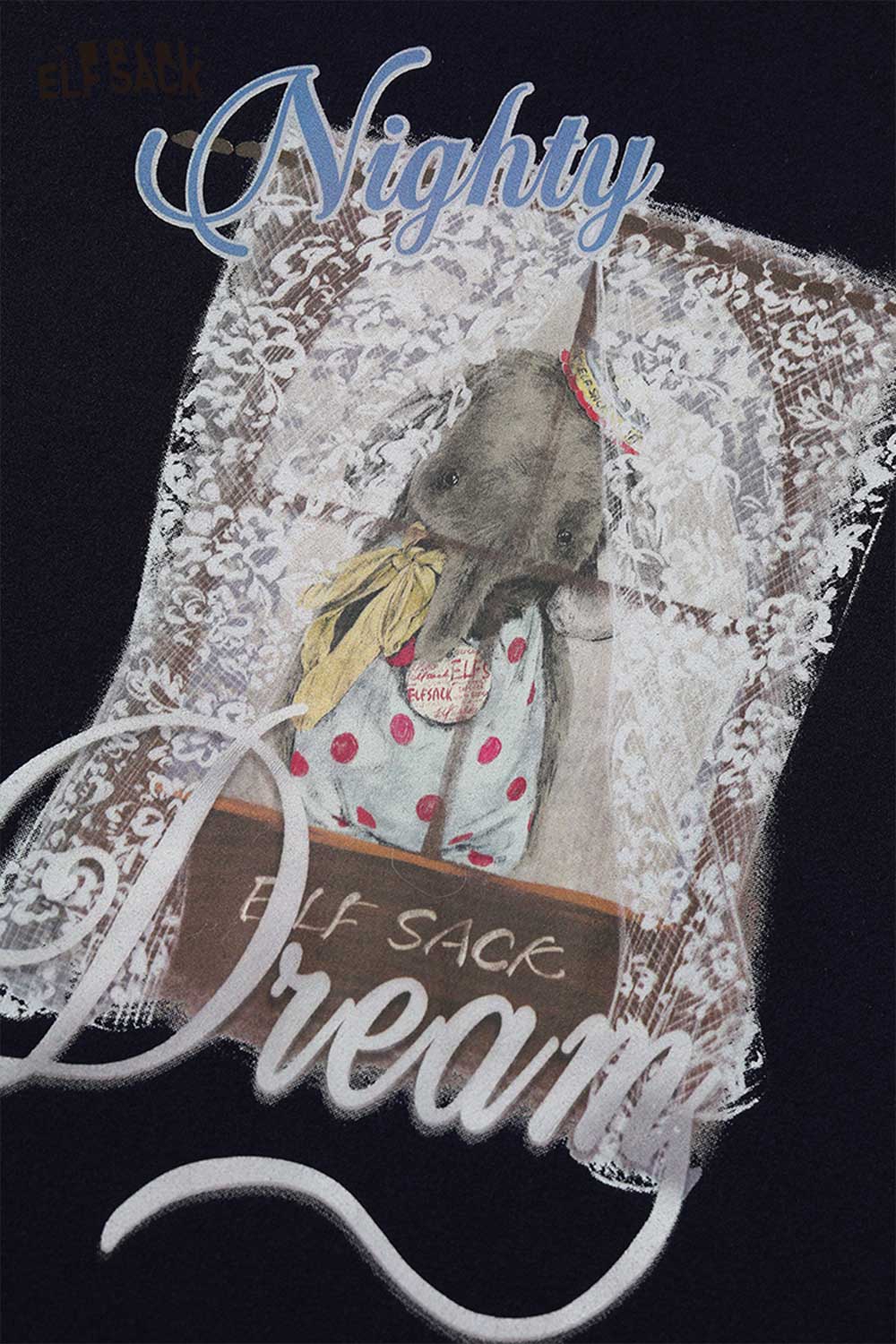 ELFSACK women's graphic letter tshirt featuring a playful bunny illustration with lace design