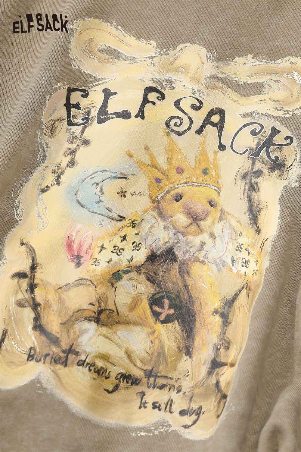 ELFSACK women's graphic print hoodie featuring a whimsical lion design with a crown