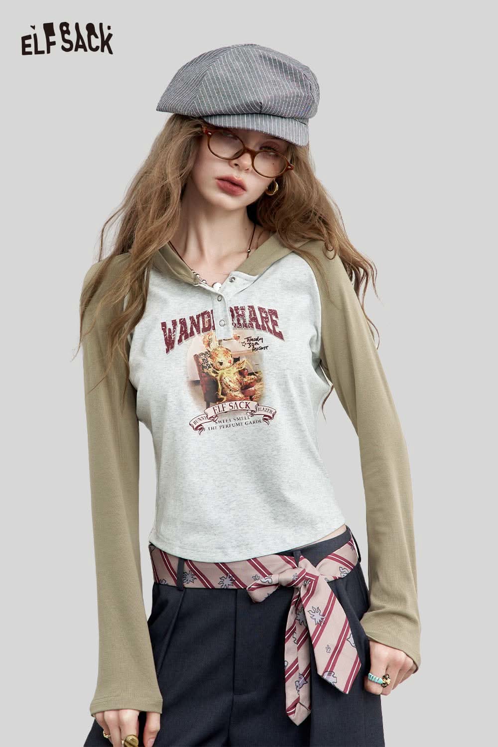 ELFSACK women's graphic print hoodie with a unique vintage design and playful colors