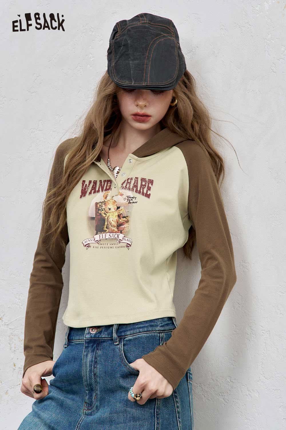 ELFSACK women's graphic print hoodie featuring a unique design with long sleeves and a stylish fit