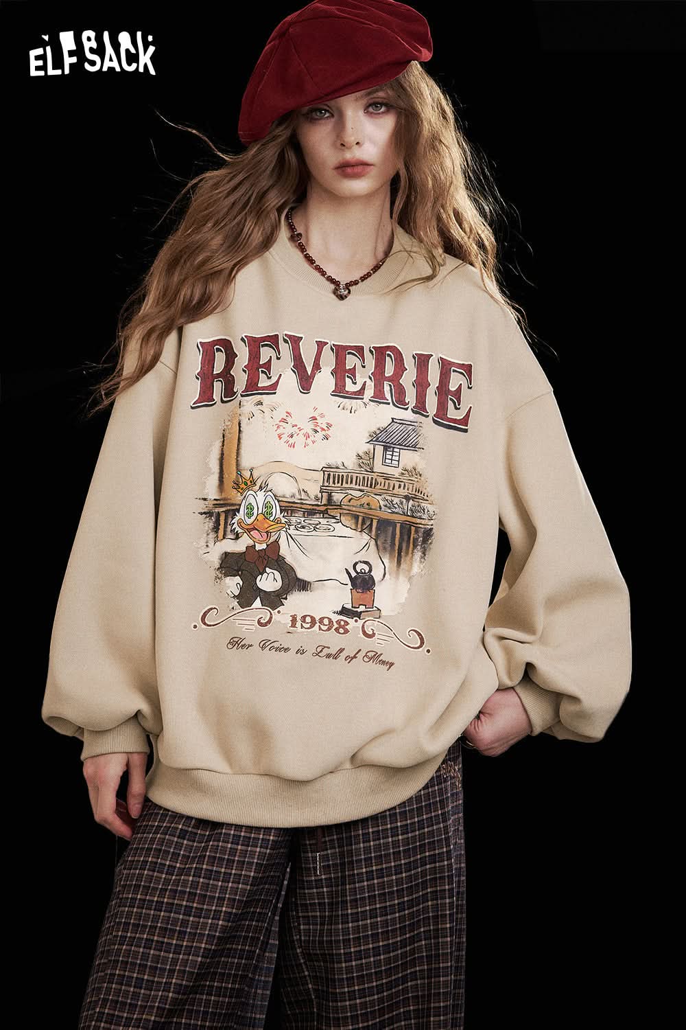 ELFSACK women's graphic sweatshirt with retro design and oversized fit for casual style