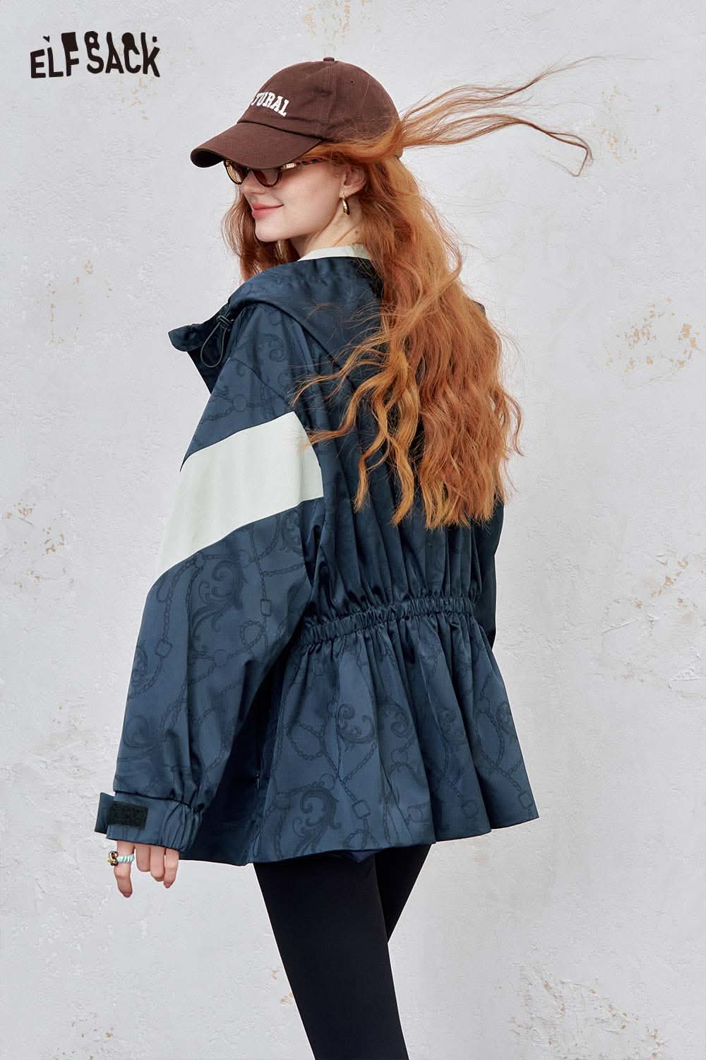 ELFSACK women's hooded bow jacket with a stylish design and adjustable waist for a flattering fit