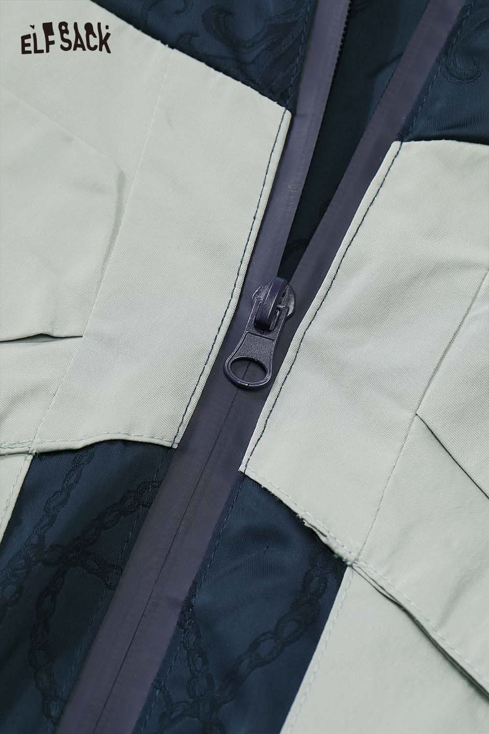 ELFSACK women's hooded bow jacket featuring a stylish zip closure and unique color blocking design