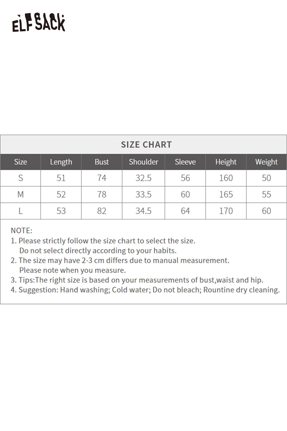 ELFSACK women's irregular button knit sweater with unique design and size chart information