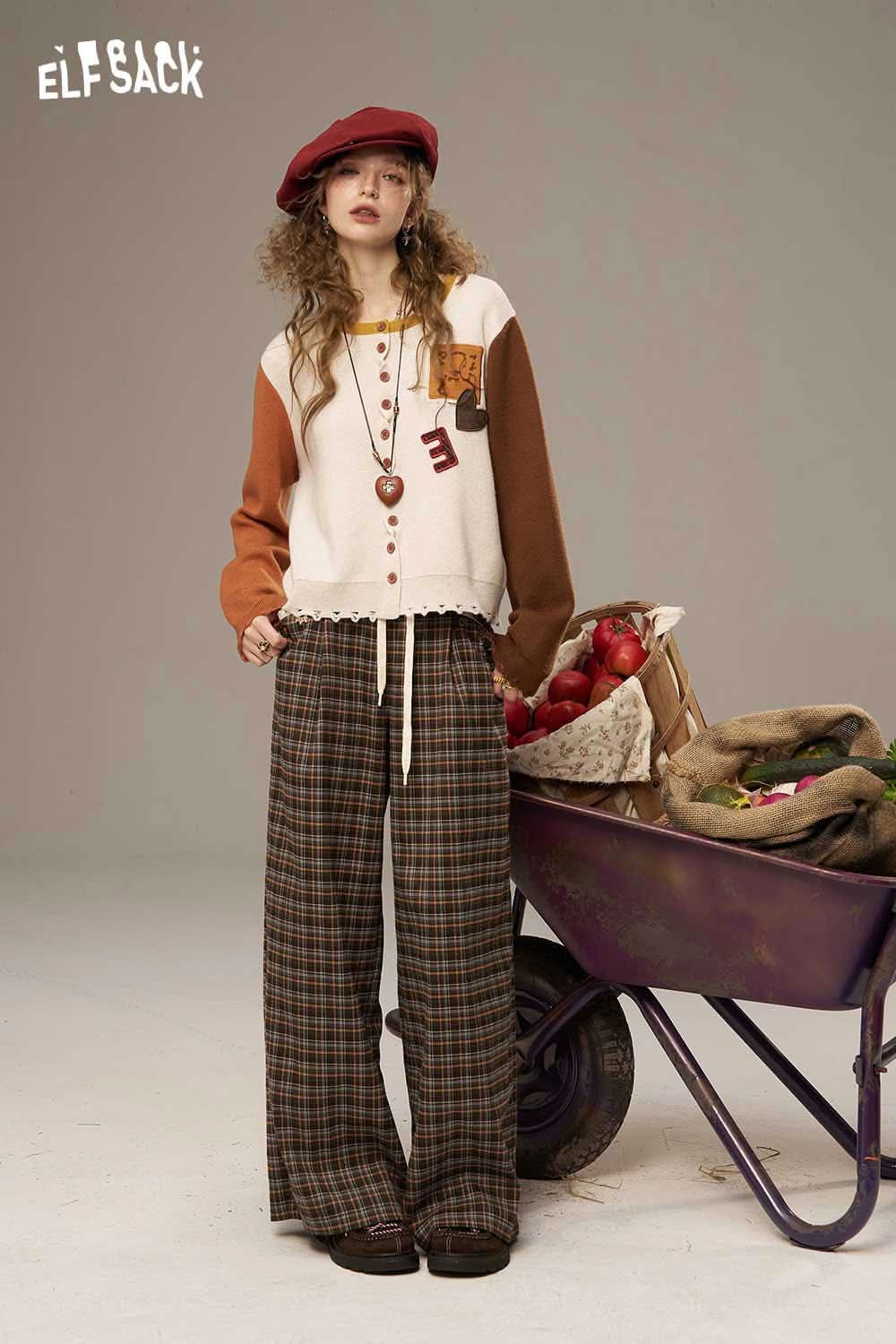 ELFSACK women's knitted jacket featuring a stylish color block design and button details
