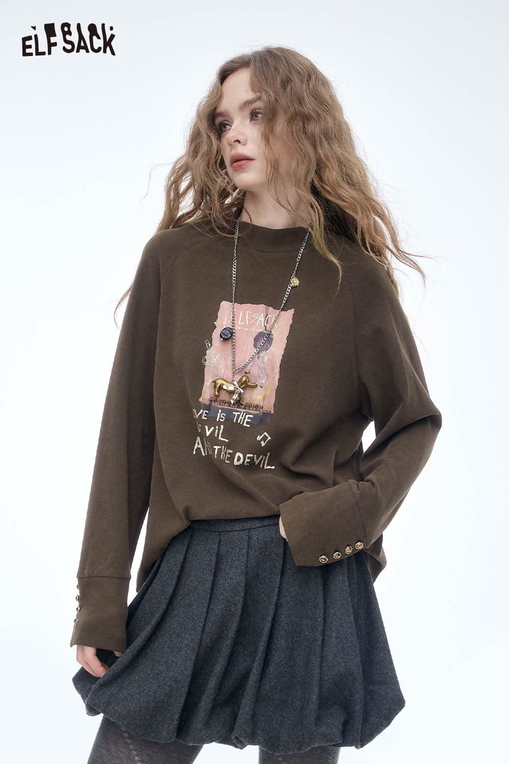 ELFSACK women's letter graphic long sleeve t-shirt featuring unique artwork and relaxed fit