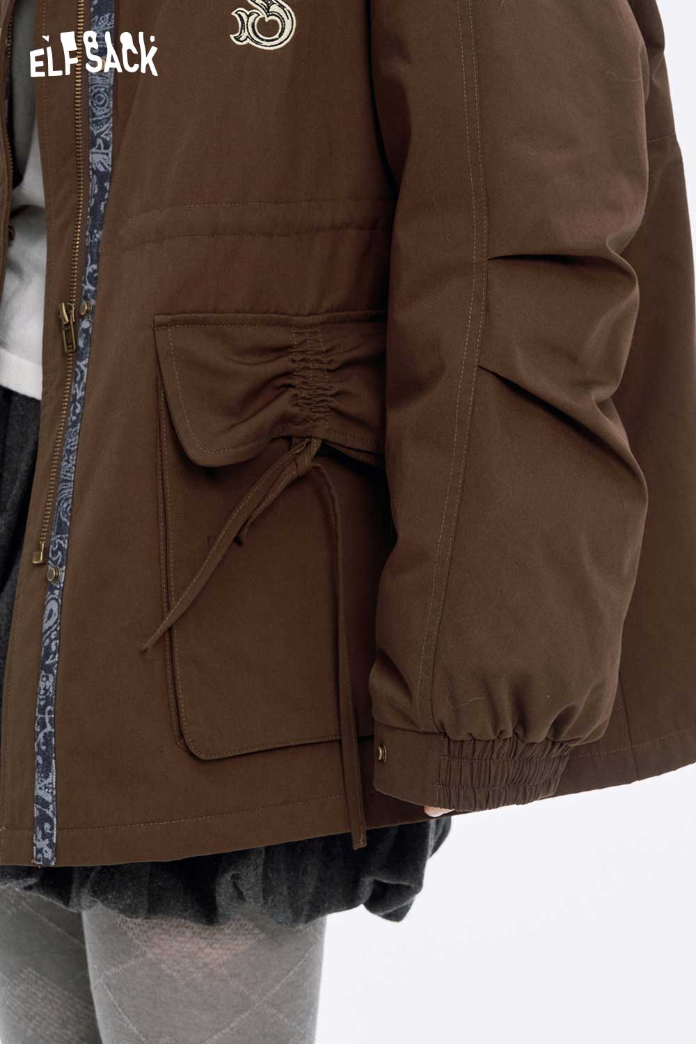 ELFSACK women's letter star embroidery jacket with adjustable drawstring and side pockets