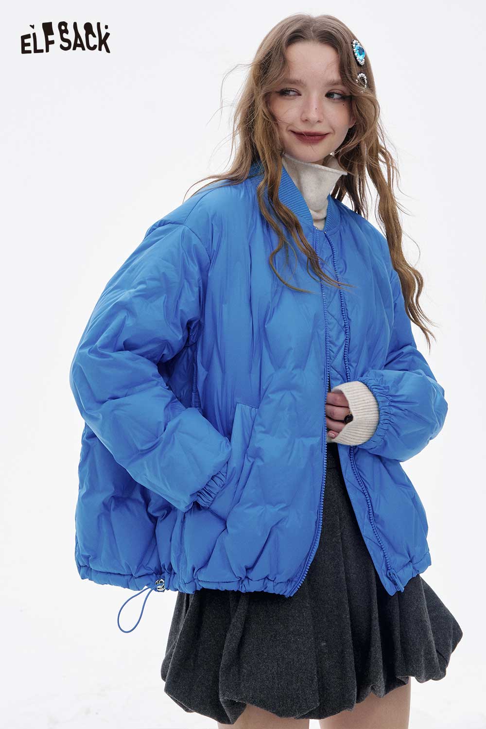 ELFSACK women's light down jacket in blue with a relaxed fit and stylish design for everyday wear