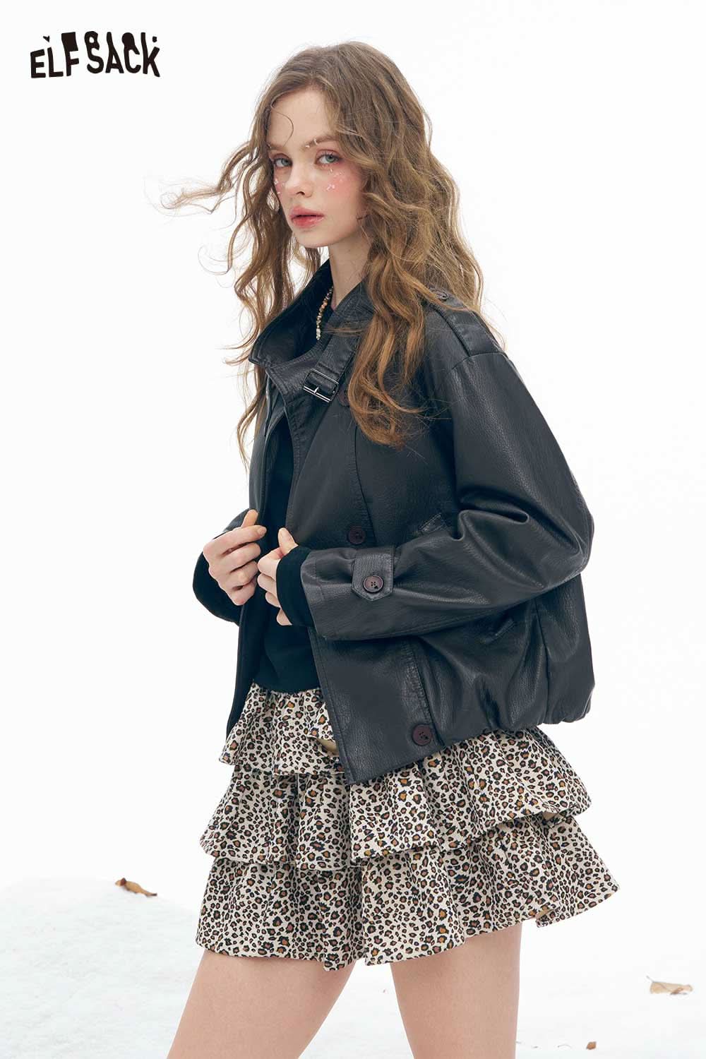 ELFSACK women's light leather jacket with stylish design, perfect for chic layering in colder months
