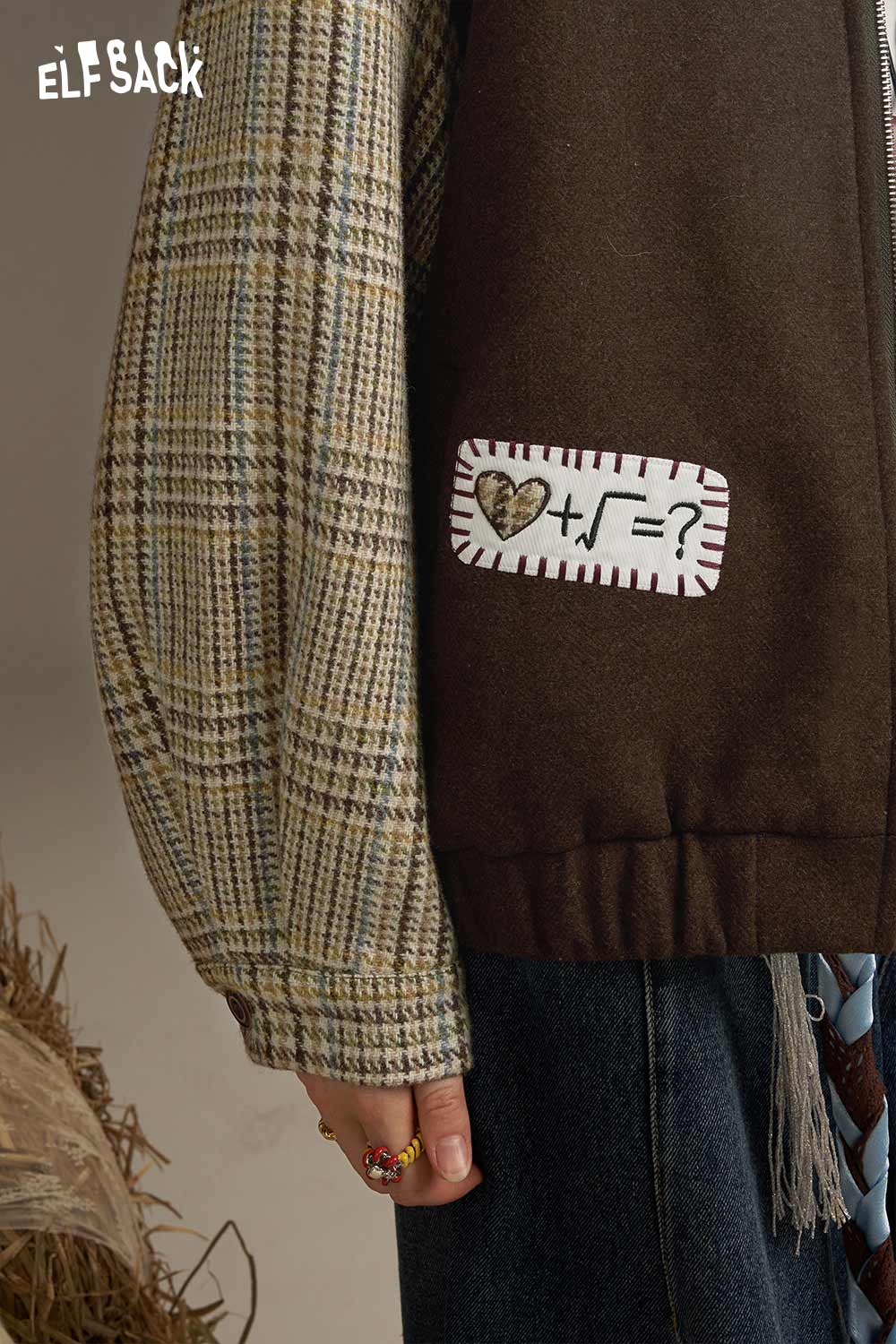 ELFSACK women's patchwork plaid coat featuring unique designs and stylish patterns for a trendy look