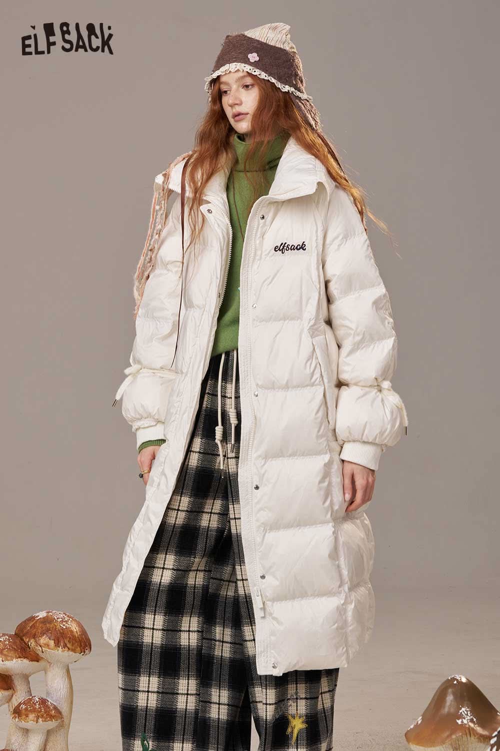 ELFSACK women's pink long down coat with a stylish oversized fit and cozy design