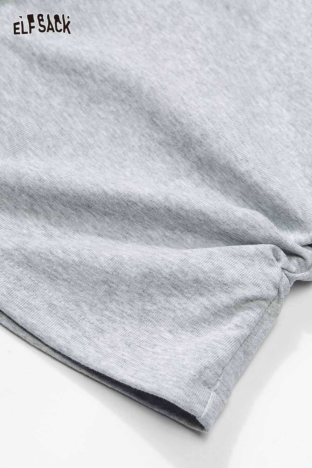 Light gray ELFSACK women's plaid detail tee with rolled sleeve for a casual look