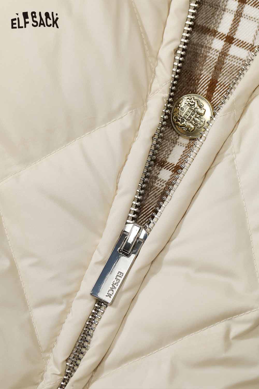 ELFSACK women's plaid down jacket featuring a zip closure and stylish interior lining