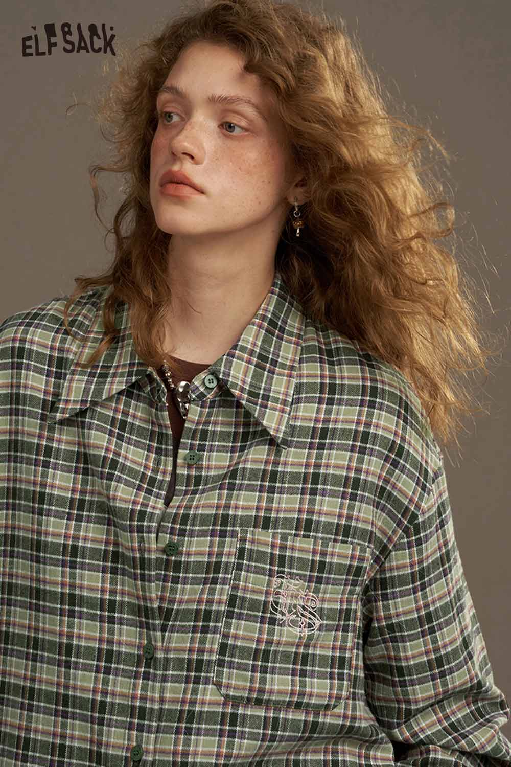 ELFSACK women's plaid shirt with back print featuring a stylish check pattern and comfortable fit