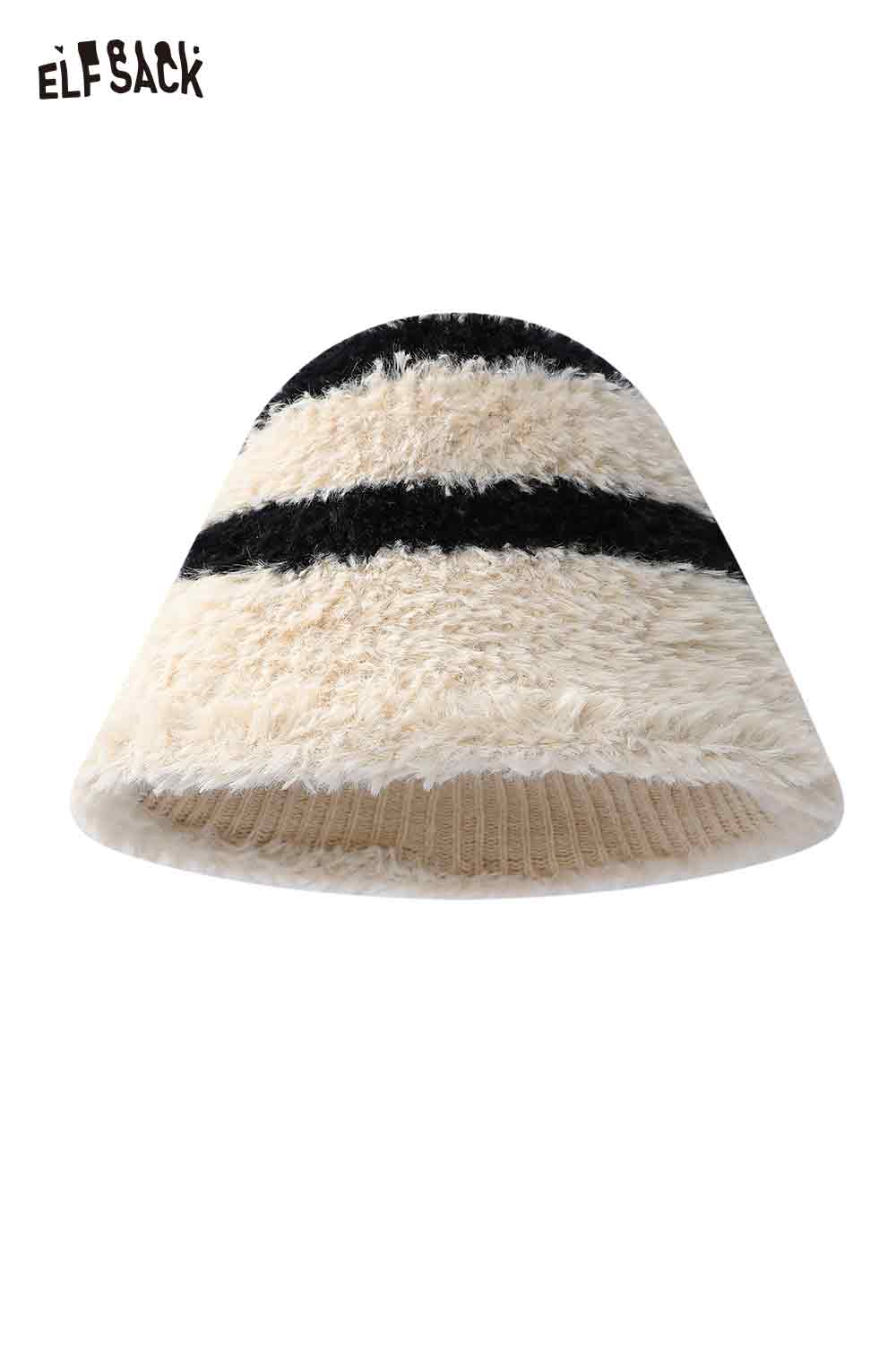 ELFSACK women's plush bucket hat featuring a stylish striped design for trendy winter wear