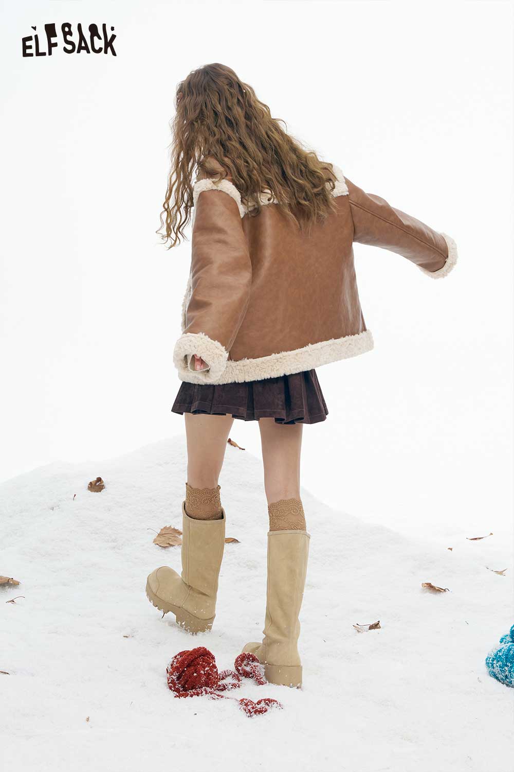 ELFSACK women’s plush heart pocket coat with cozy fur lining, perfect for winter fashion styling