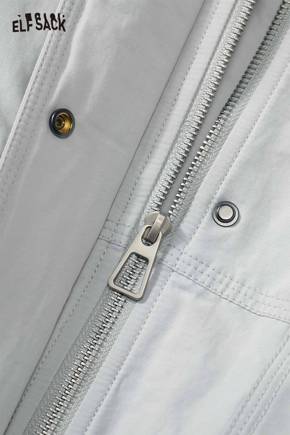 Close-up of ELFSACK women's plush lapel coat featuring a sleek zipper and stylish design details