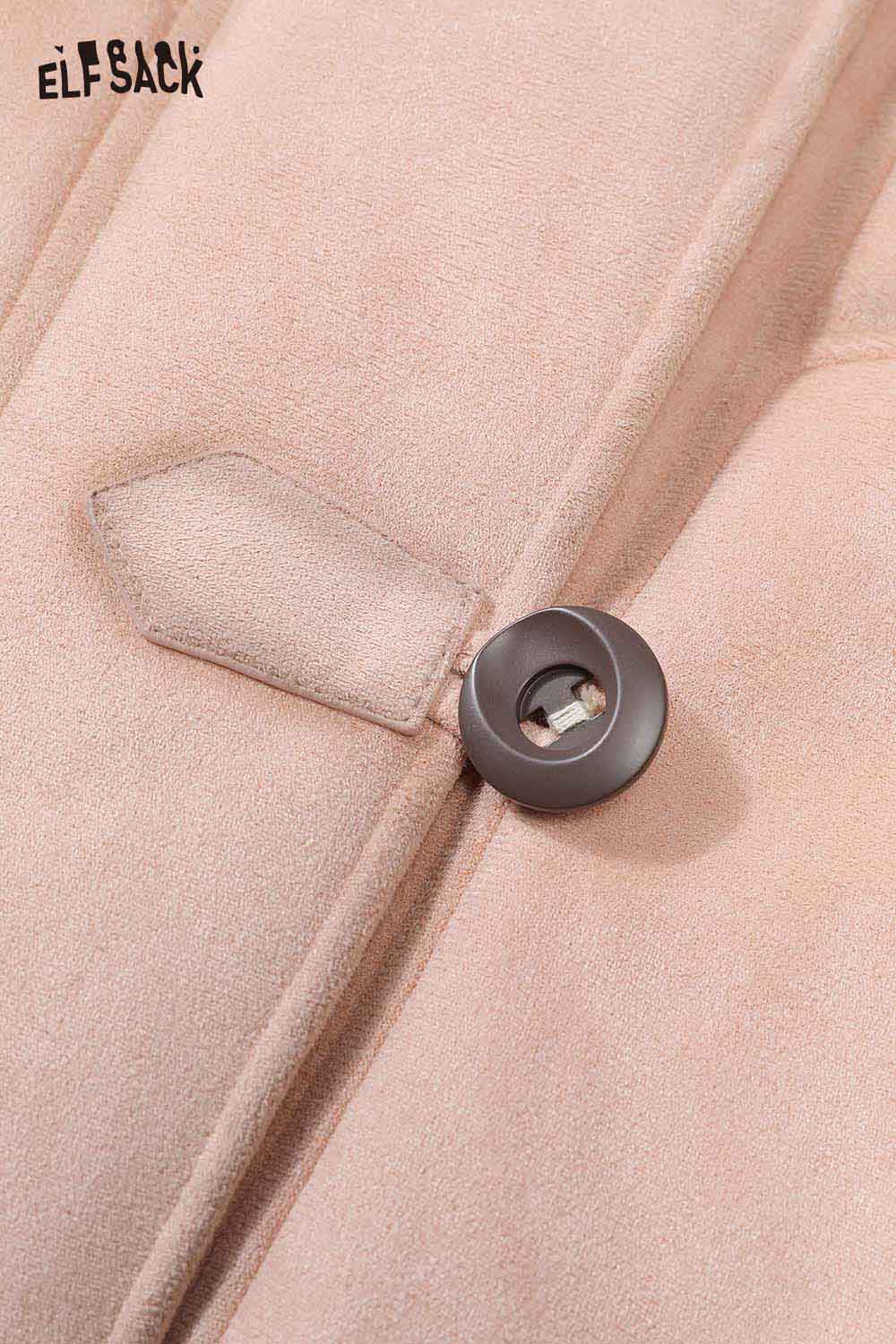 ELFSACK women's plush lapel short coat featuring a stylish button detail for a chic look