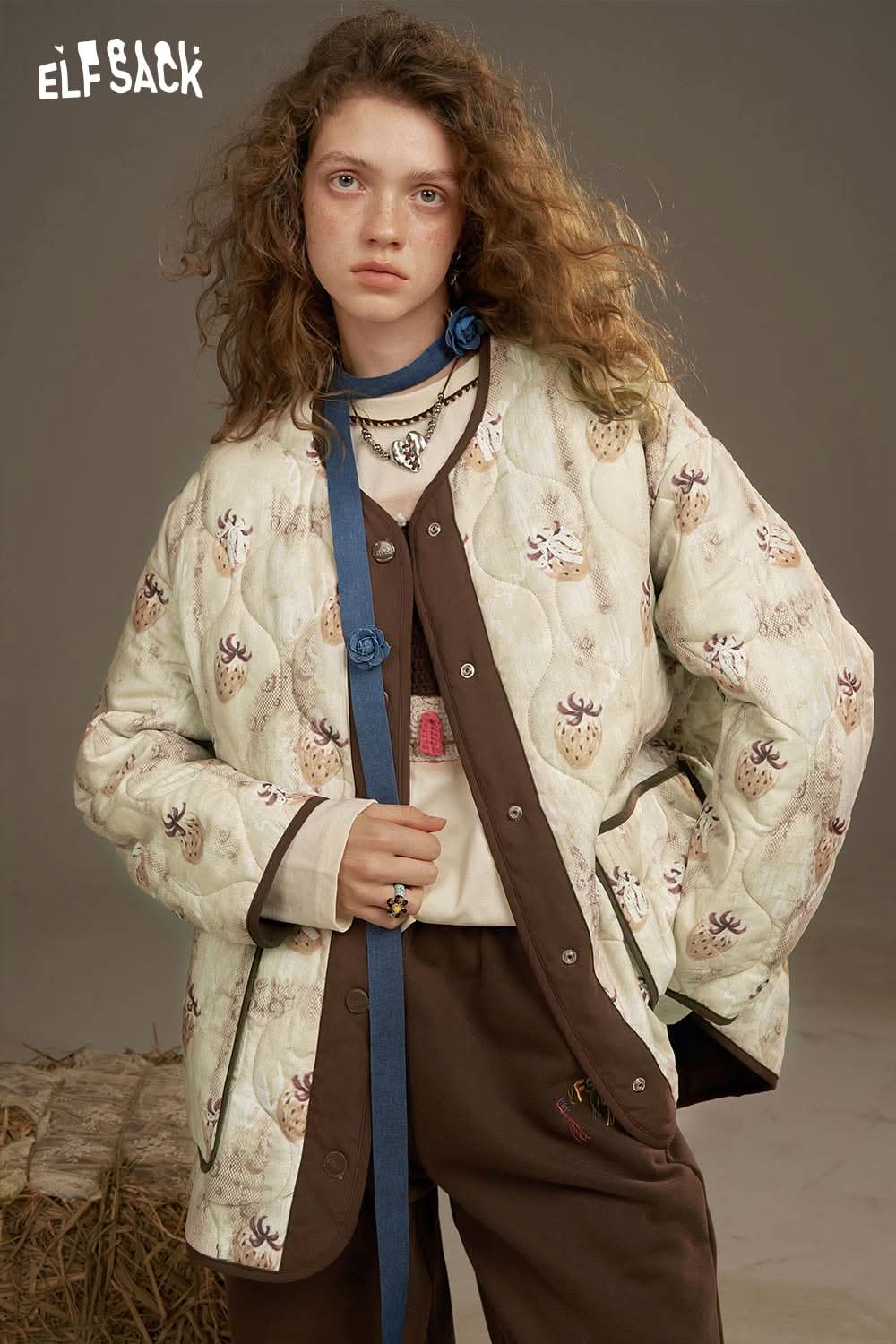 ELFSACK women's printed cotton jacket featuring a unique floral design for stylish warmth