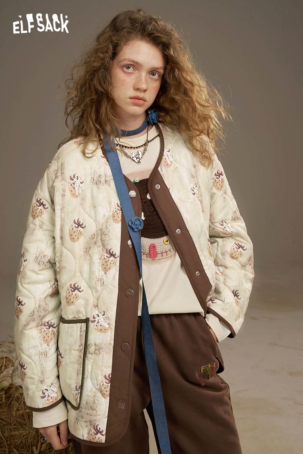 ELFSACK women's printed cotton jacket with a stylish design and comfortable fit for casual wear