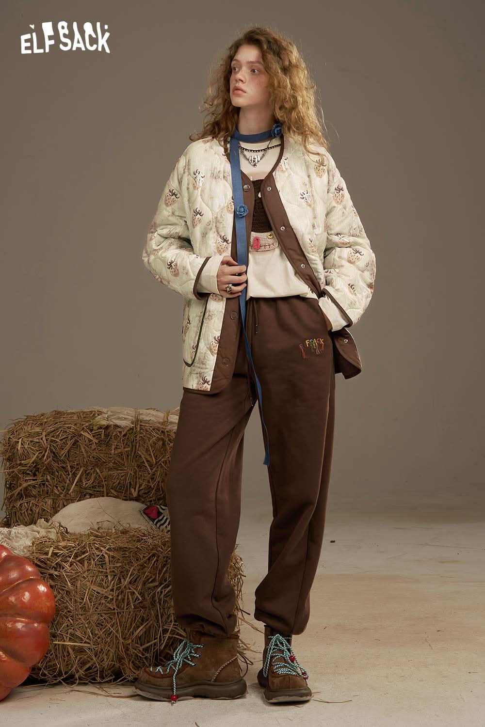 ELFSACK women's printed cotton jacket featuring a floral design and cozy fit for casual wear
