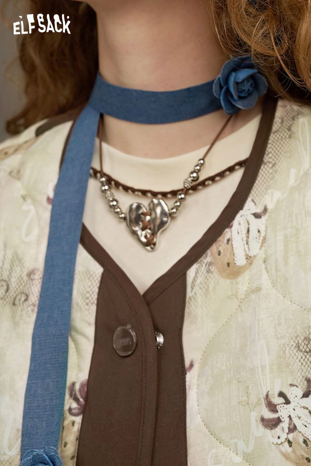 ELFSACK women's printed cotton jacket featuring unique patterns and stylish accessories for a trendy look