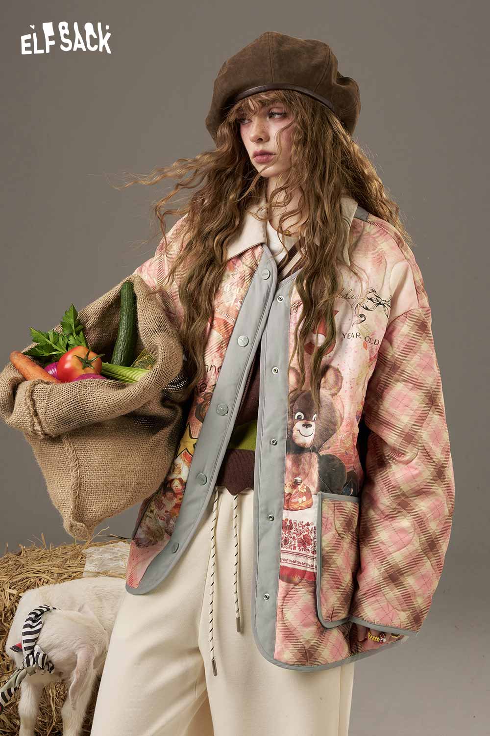 ELFSACK women's printed cotton jacket featuring colorful animal designs and a cozy fit for casual outings