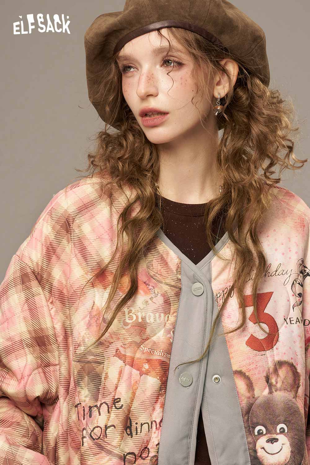 ELFSACK women's printed cotton jacket featuring a unique design and comfortable fit for casual wear