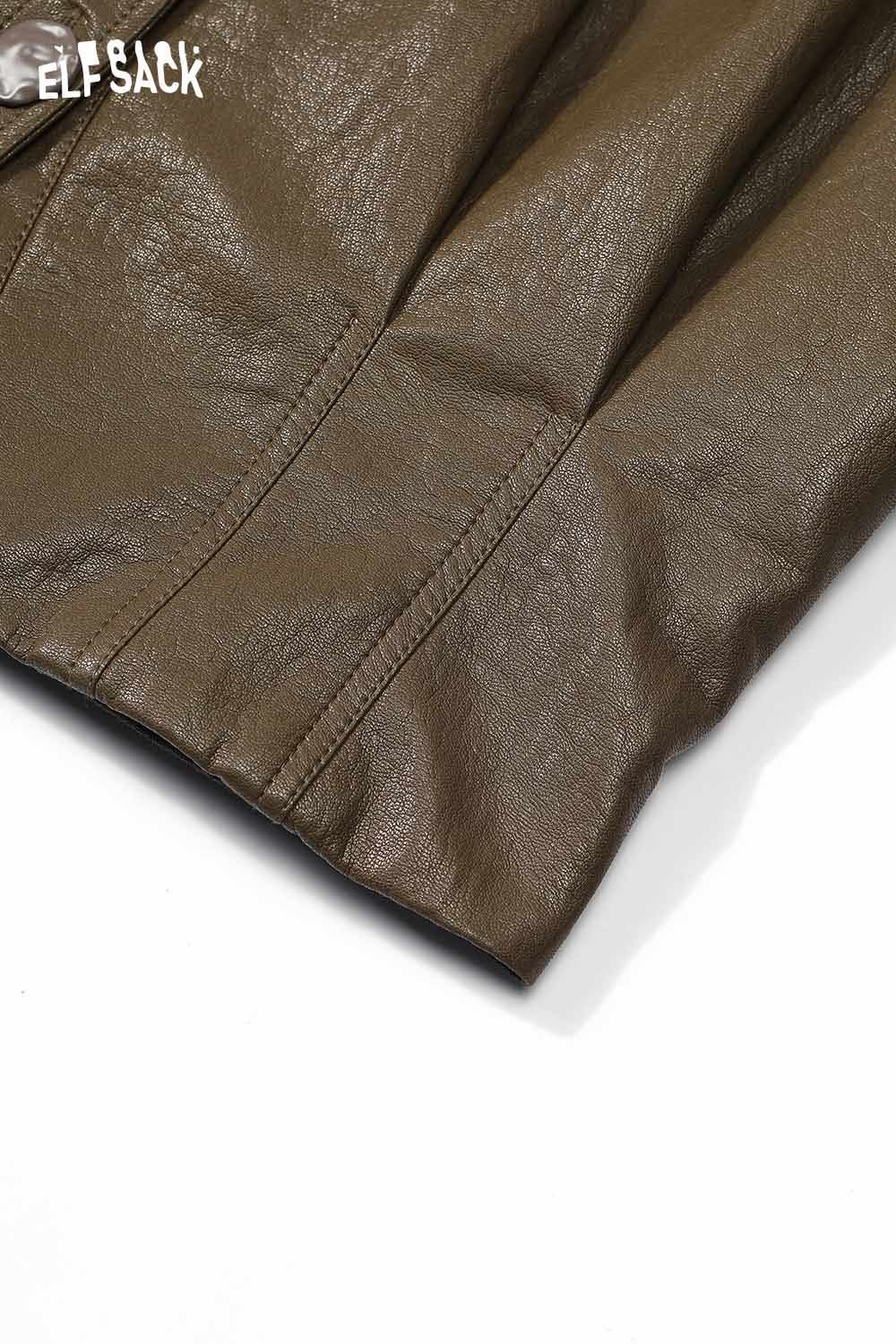 ELFSACK women's PU cropped moto jacket in sleek faux leather with stylish stitching detail
