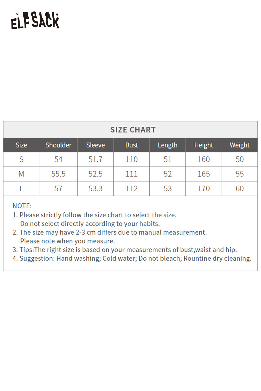 ELFSACK women's PU cropped moto jacket size chart for perfect fit and styling options