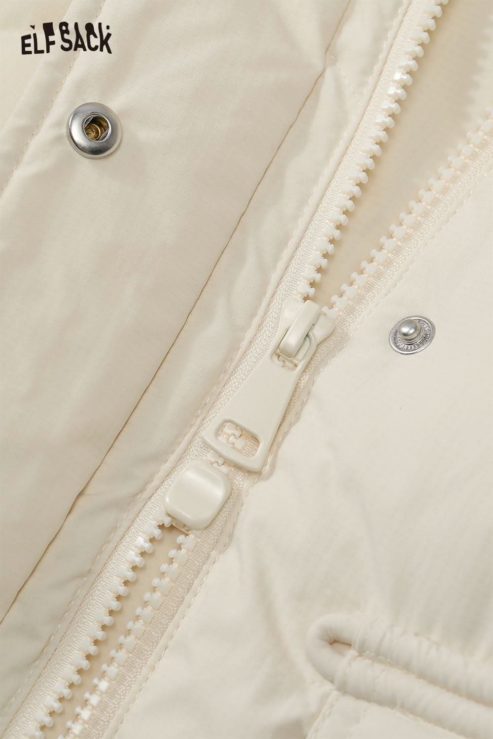 Close-up of ELFSACK women's quilted puffer jacket showcasing zipper and soft fabric details