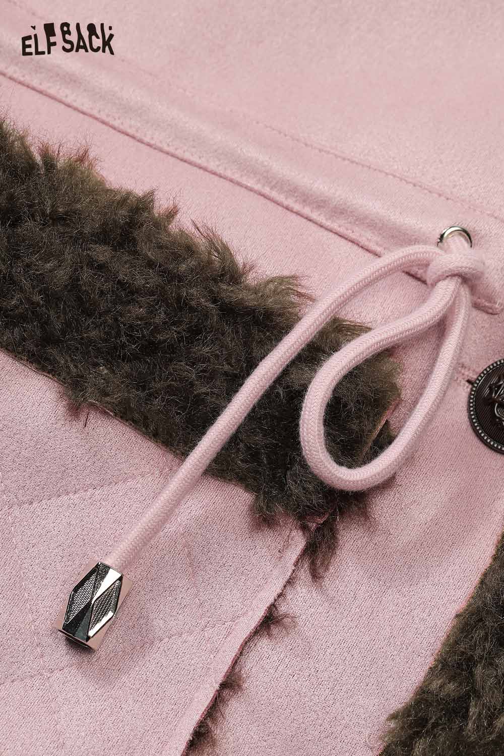 ELFSACK women's sherpa lined long coat with a cozy quilted design and adjustable drawstring