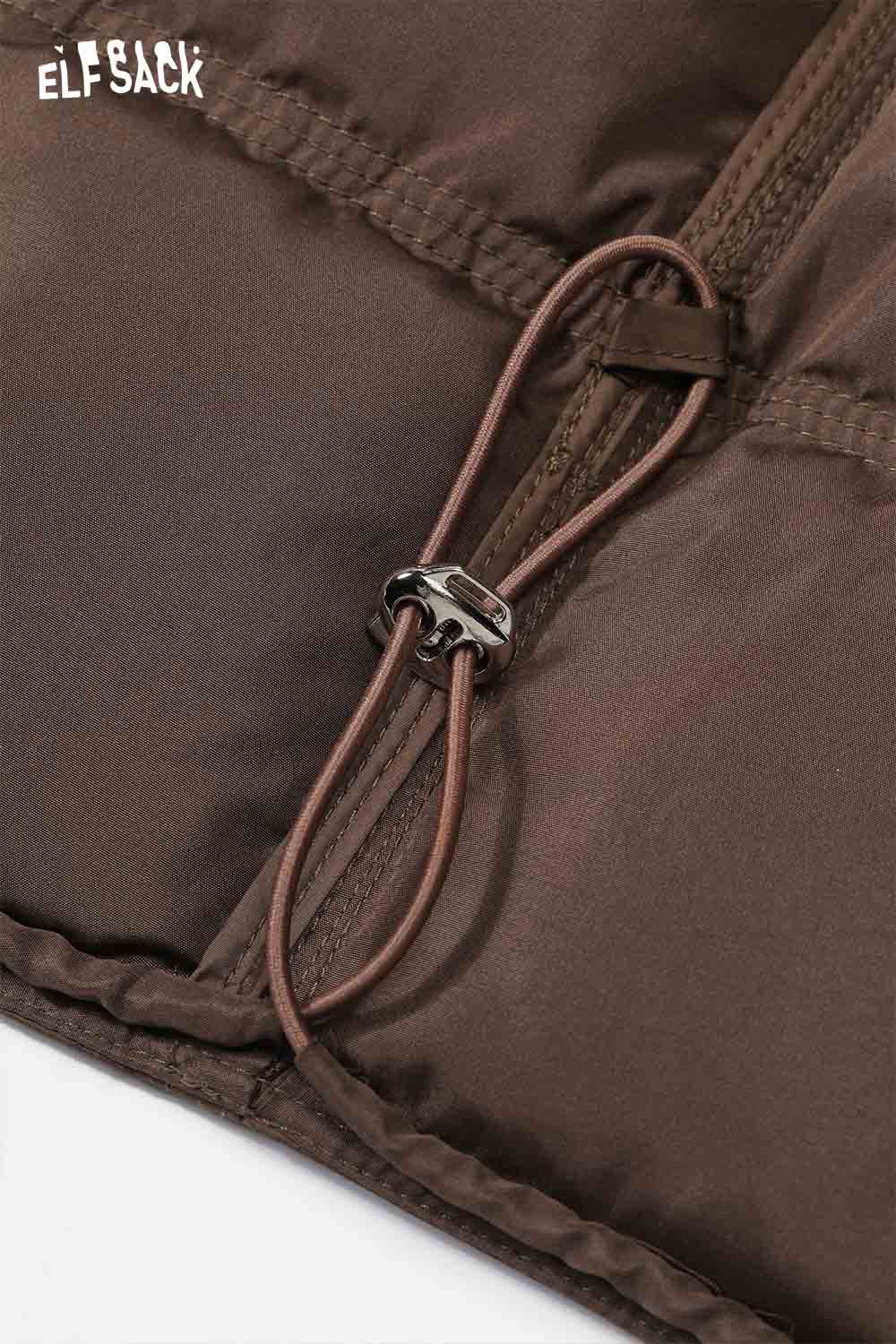 Close-up of ELFSACK women's soft down jacket featuring a durable zipper and adjustable drawstring
