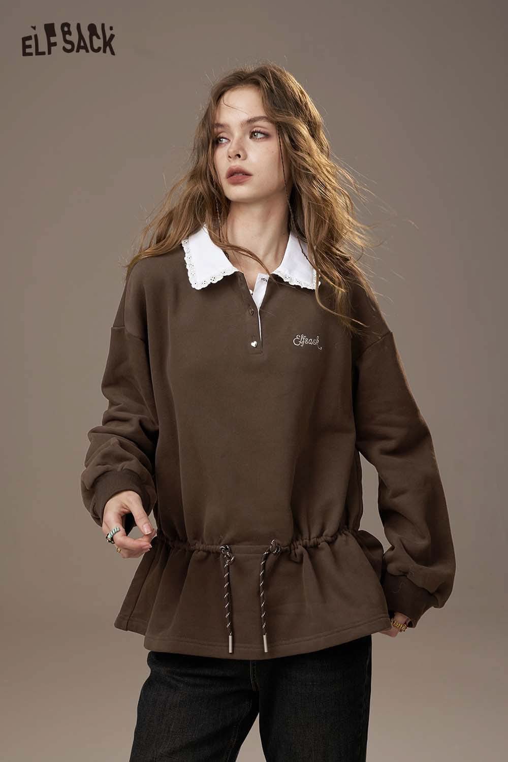 ELFSACK women's soft pullover top featuring a stylish peplum design and a collared neckline