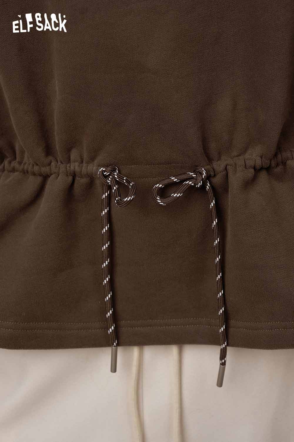 ELFSACK women's soft pullover top in brown with adjustable drawstring hem for a comfortable fit