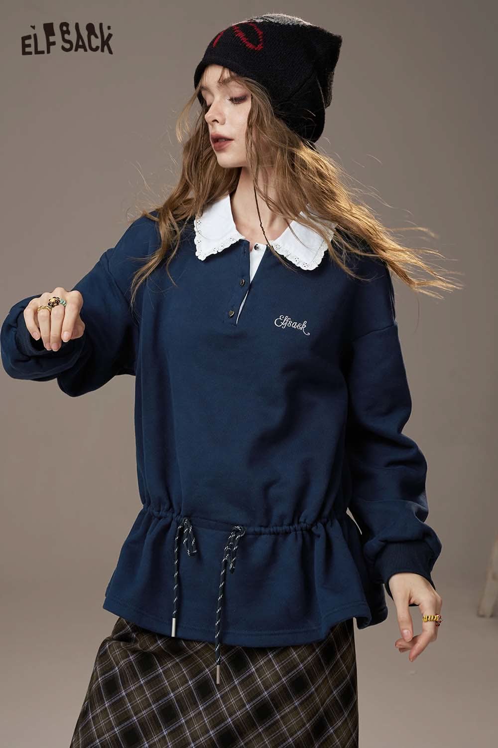 ELFSACK women's soft pullover top with a collared design and peplum waist for a casual stylish look