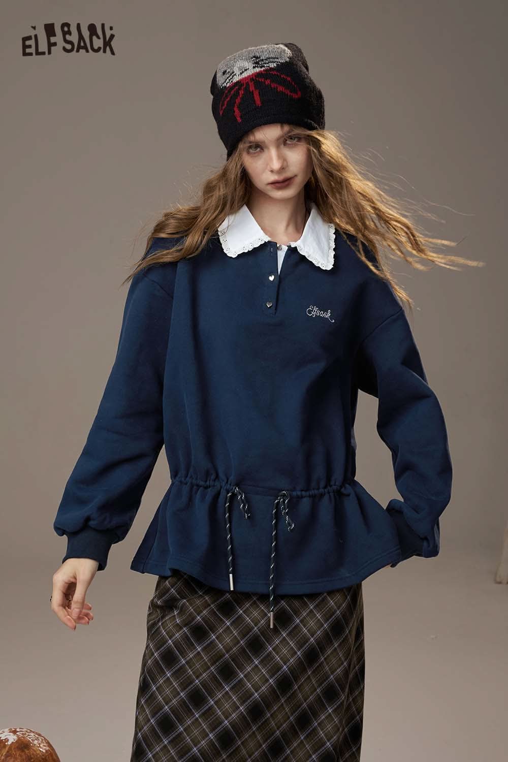 ELFSACK women's soft pullover top with a collar and flared hem for a stylish look
