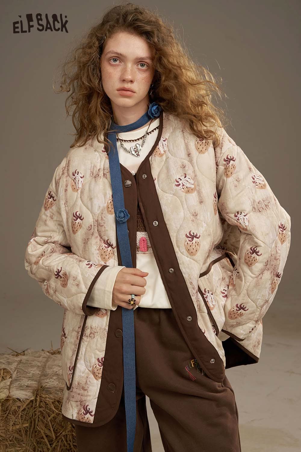 ELFSACK women's soft yarn sweatshirt with unique floral pattern for casual comfort and style