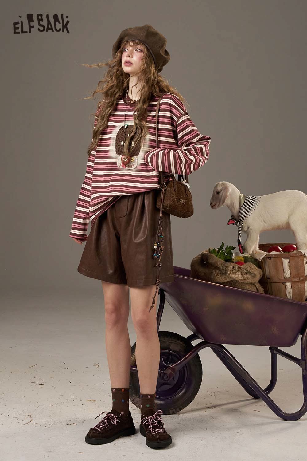 ELFSACK women's soft yarn sweatshirt with striped design and playful graphic for casual style
