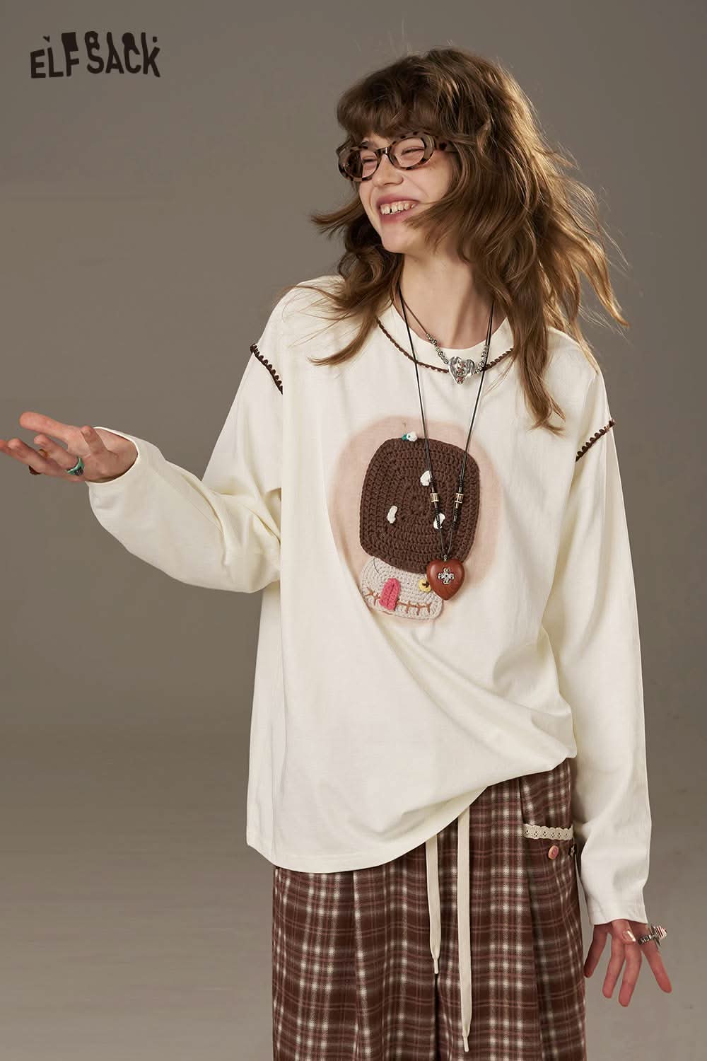 ELFSACK women's soft yarn sweatshirt with playful ice cream design and relaxed fit for casual style