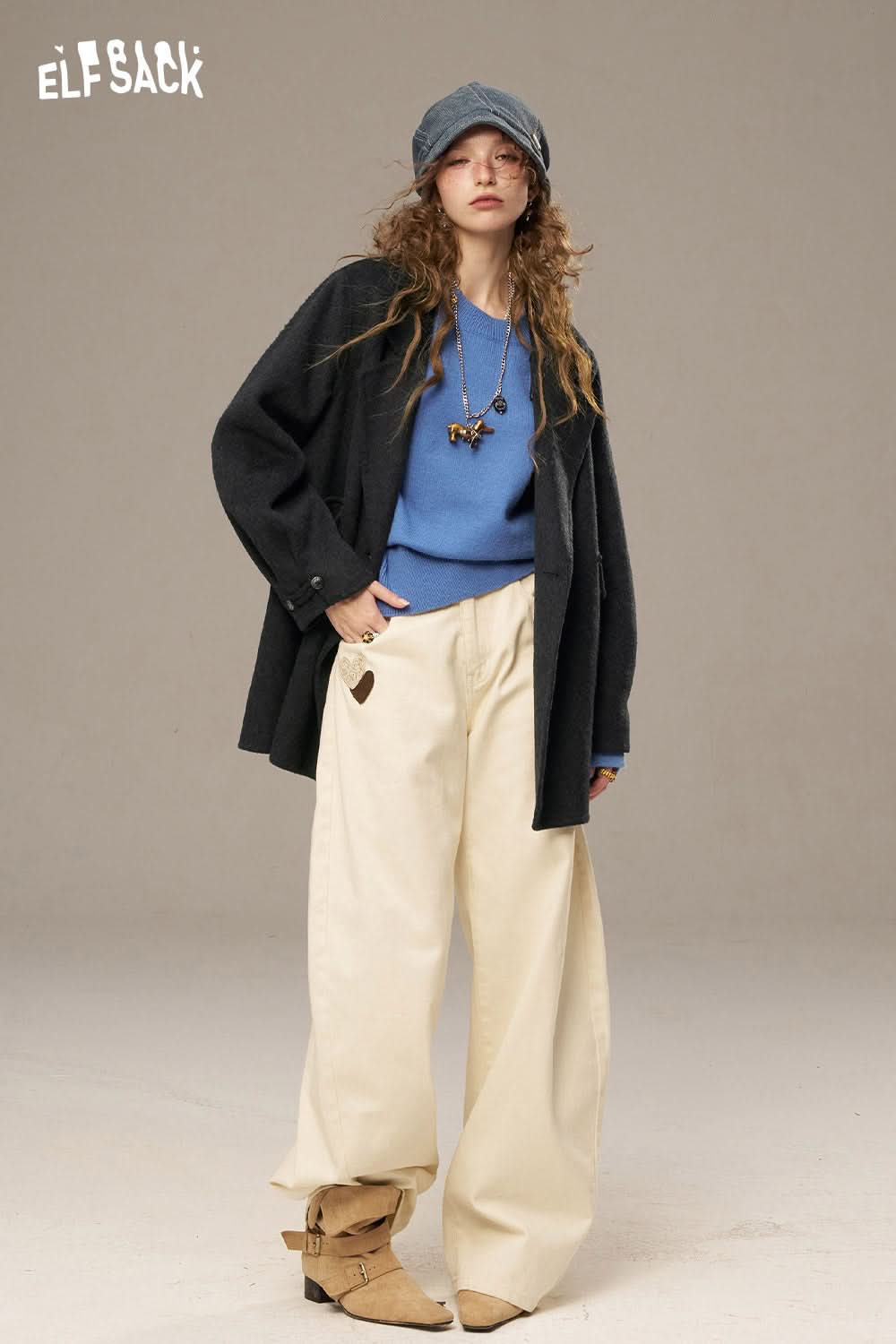 ELFSACK women's solid color coat styled with a casual outfit for a trendy autumn look