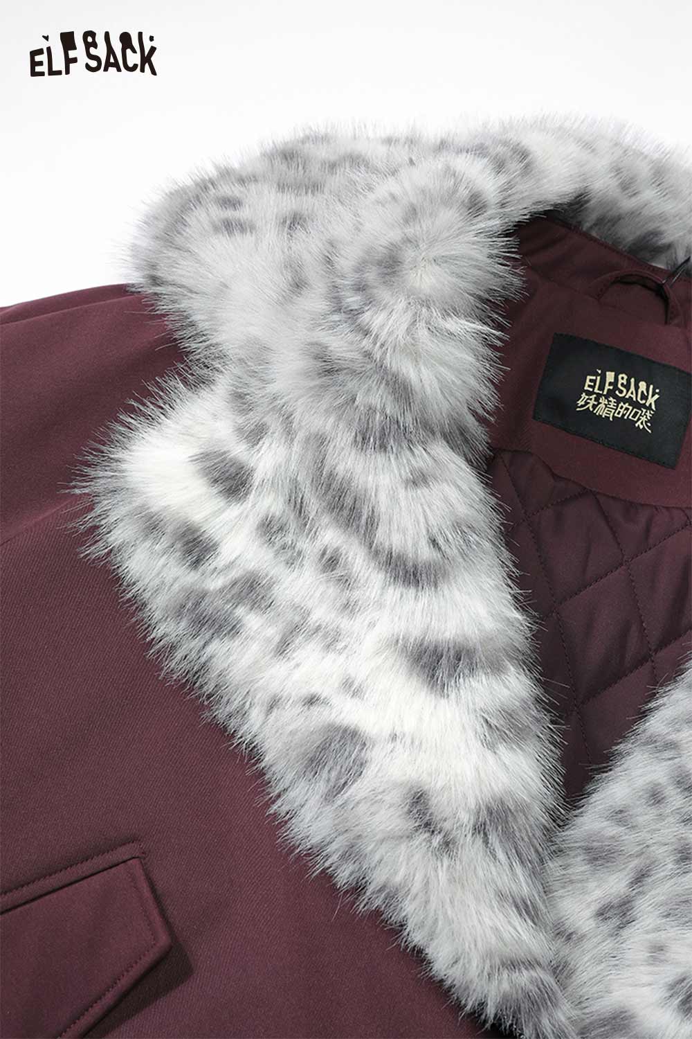 ELFSACK women's spotted plush collar coat featuring a stylish faux fur collar for added comfort and warmth