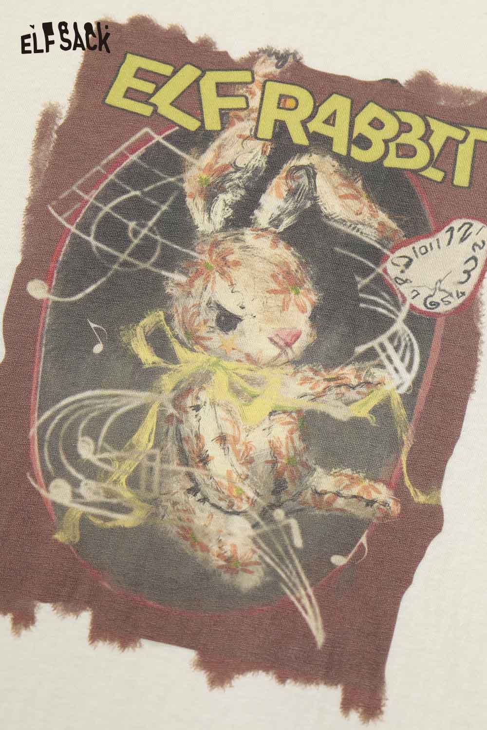 ELFSACK women's star print cotton tee featuring a cute graphic of a rabbit with musical notes